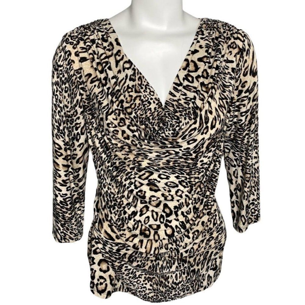 A Dressing Woman Animal Print Stretch Knit Cowl Top Sz Medium NEW‎
